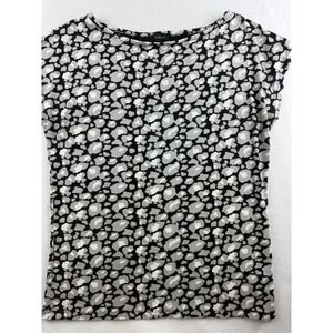 Talbots‎ Women's Top Gray Black Leopard Print Knit Short Sleeve Blouse